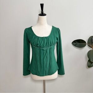 Vintage-Inspired Corset Style Green Long Sleeve Top Renaissance Cottagecore 8